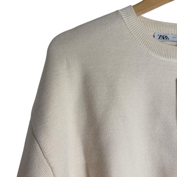 Zara Cream Crewneck Cinched Waist Pullover Sweatshirt Size Small - Picture 5 of 10